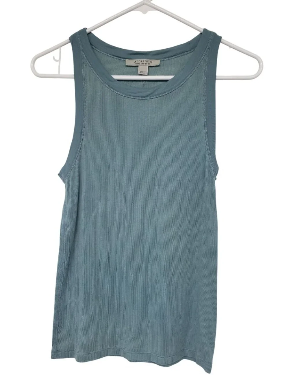 All Saints Light Blue Ribbed Tank Top Rink Tank US 6 Allsaints - Picture 1 of 11